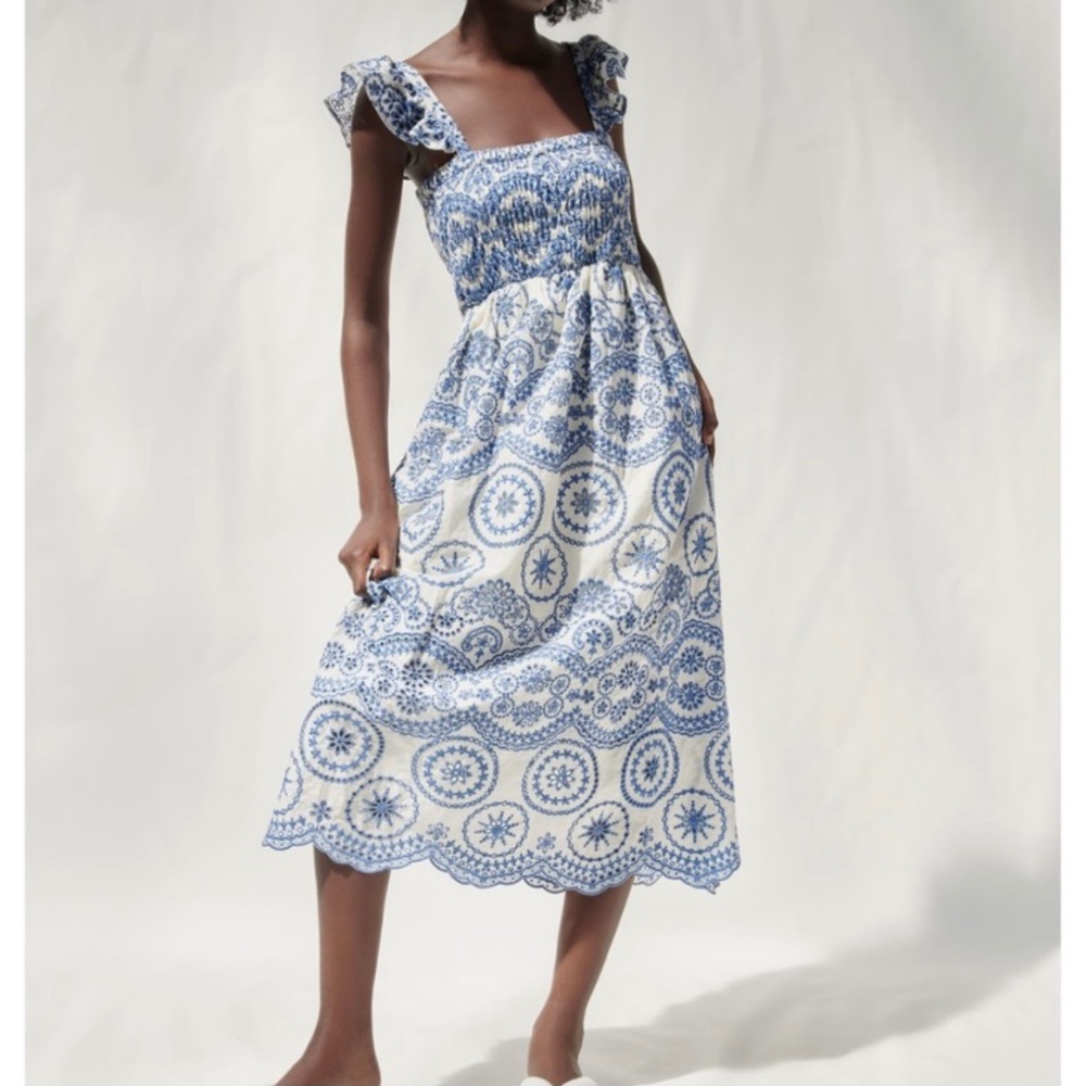 Zara Openwork Embroidered Midi Dress RARE - Picture 7 of 8